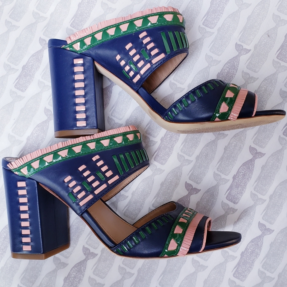 Tory Burch Blue Leather Topanga Mule Sandals Size 7 NWOT